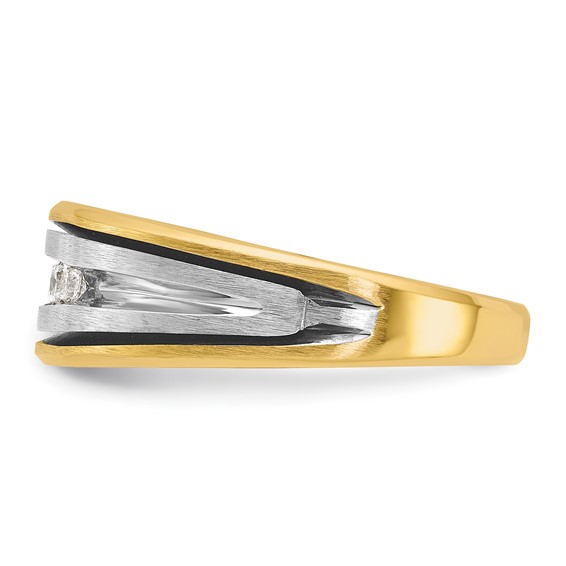 IBGoodman 14k Two-tone with Black Rhodium Men's Polished Satin and Grooved 5-Stone 1/4 Carat BB Quality Diamond Ring