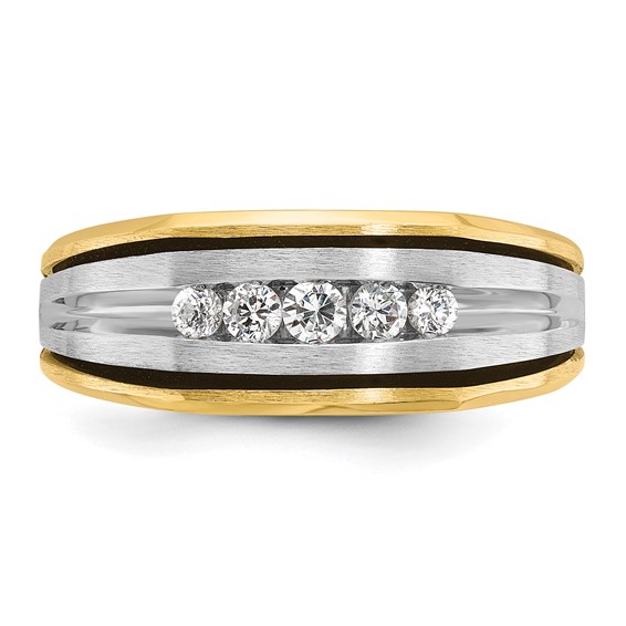 IBGoodman 14k Two-tone with Black Rhodium Men's Polished Satin and Grooved 5-Stone 1/4 Carat BB Quality Diamond Ring
