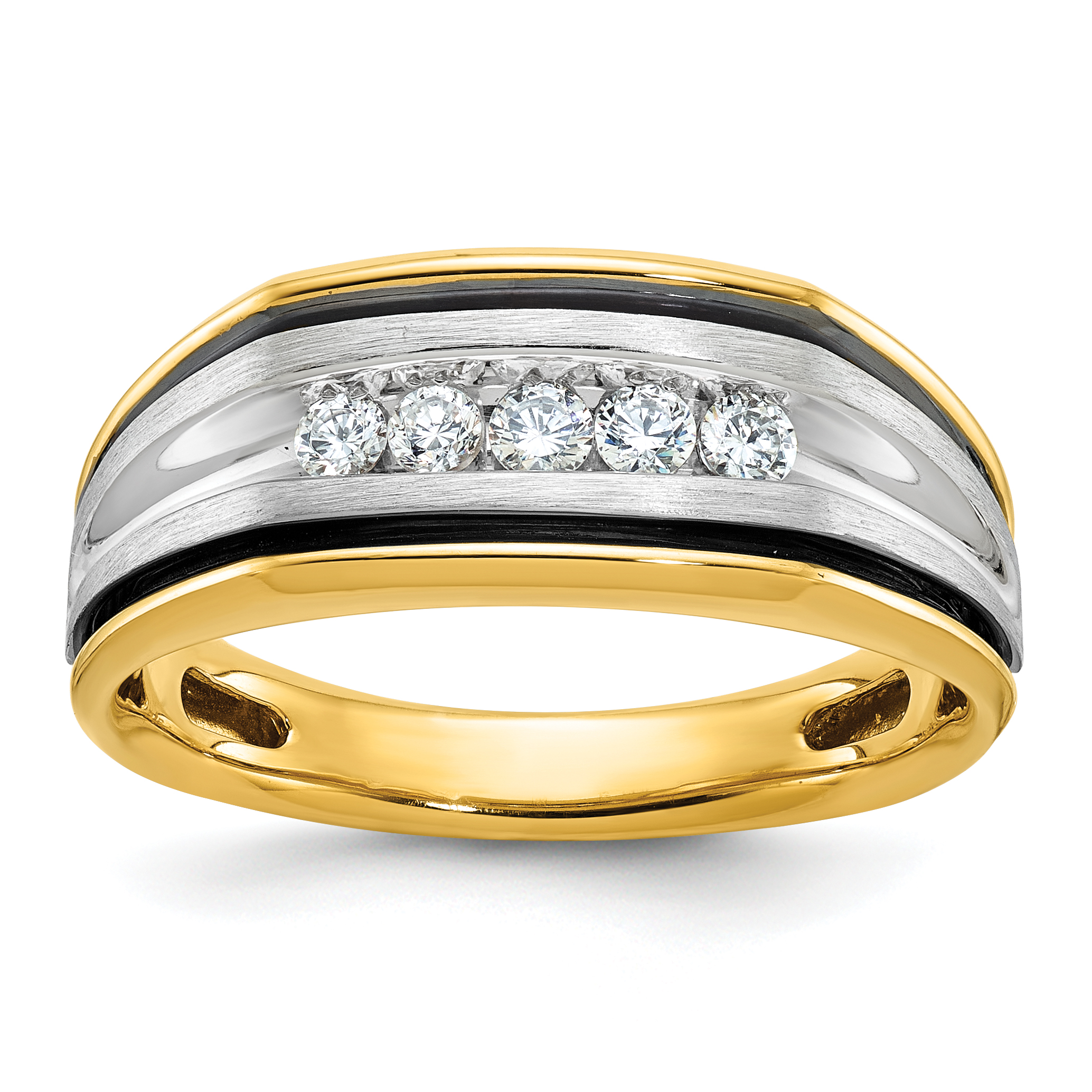IBGoodman 14k Two-tone with Black Rhodium Men's Polished Satin and Grooved 5-Stone 1/4 Carat AA Quality Diamond Ring (B63387-4YWAA)