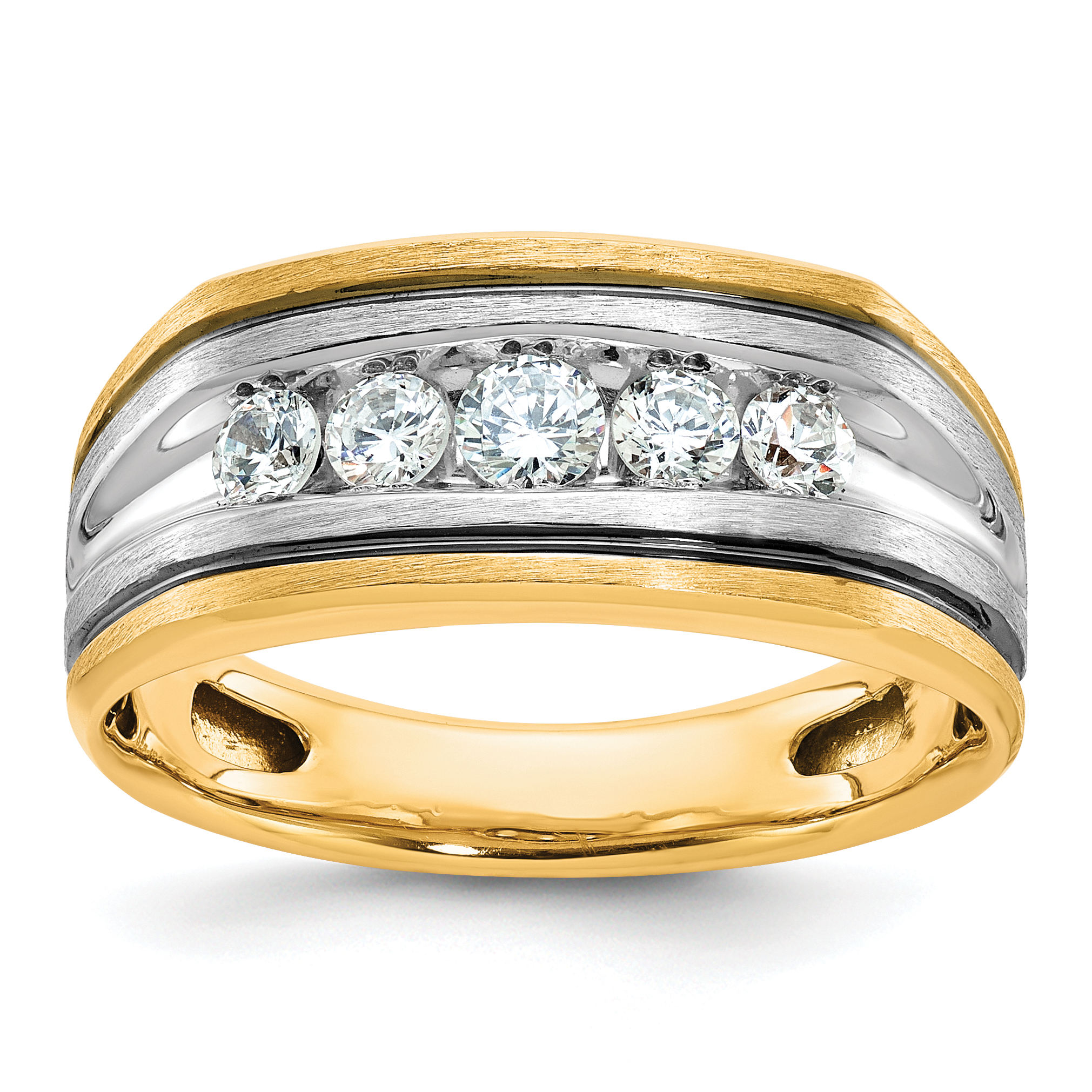 IBGoodman 10k Two-tone with Black Rhodium Men's Polished Satin and Grooved 5-Stone 1/2 Carat A Quality Diamond Ring (B63388-0YWA)