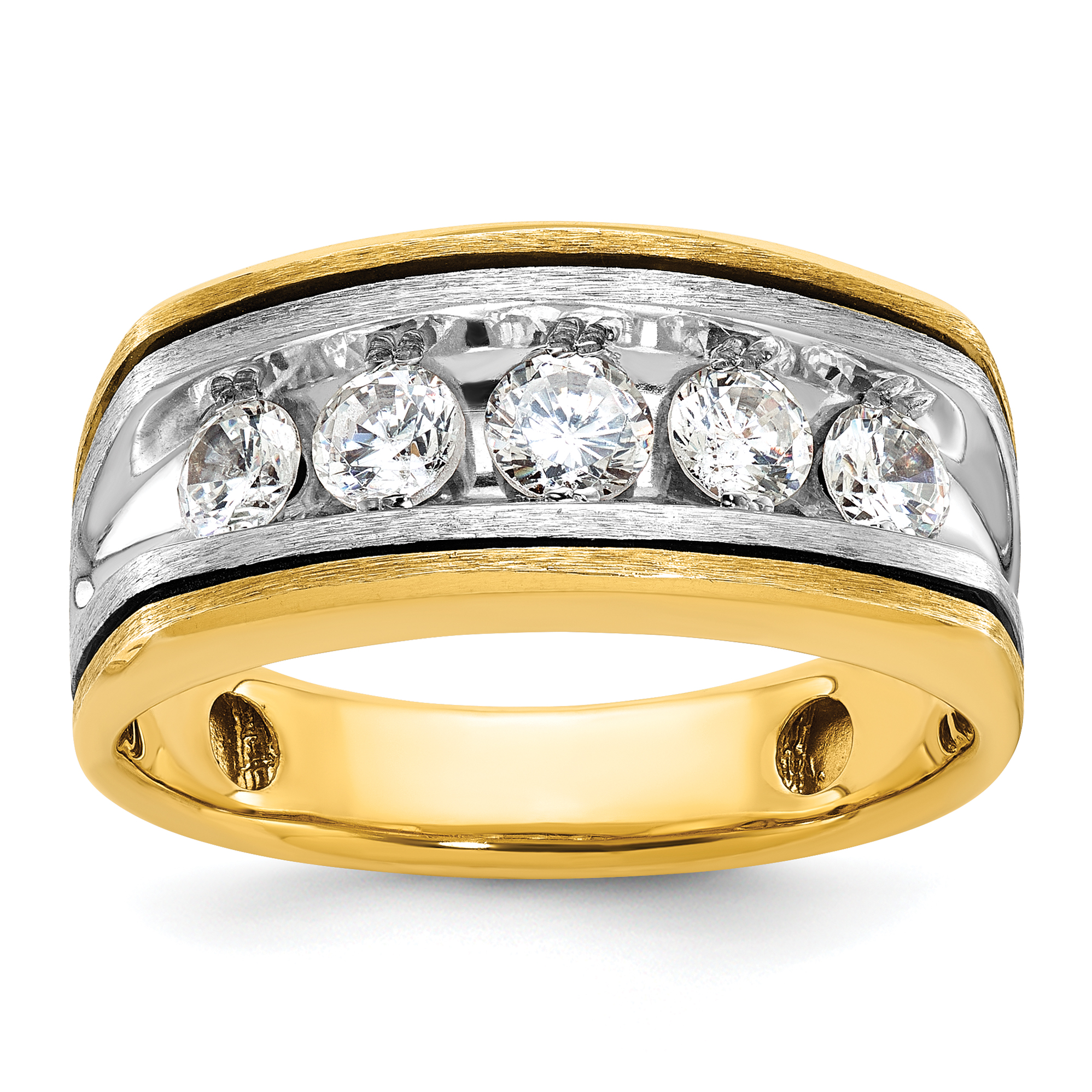 IBGoodman 14k Two-tone with Black Rhodium Men's Polished Satin and Grooved 5-Stone 1 Carat AA Quality Diamond Ring (B63389-4YWAA)