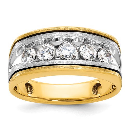 IBGoodman 14K Two-tone Ring with Black Rhodium 1 Carat Lab Grown Diamond VS SI+ G+ Five Stone Complete Men's