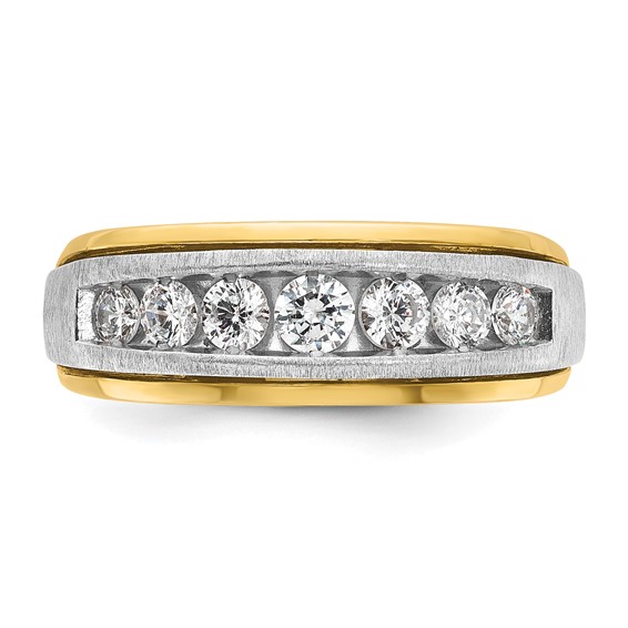 IBGoodman 14k Two-tone Men's Polished Satin and Grooved 7-Stone 3/4 Carat AA Quality Diamond Ring