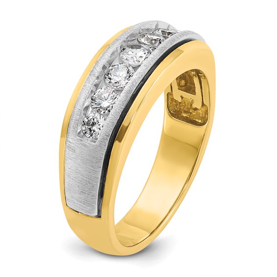 IBGoodman 14k Two-tone Men's Polished Satin and Grooved 7-Stone 3/4 Carat AA Quality Diamond Ring