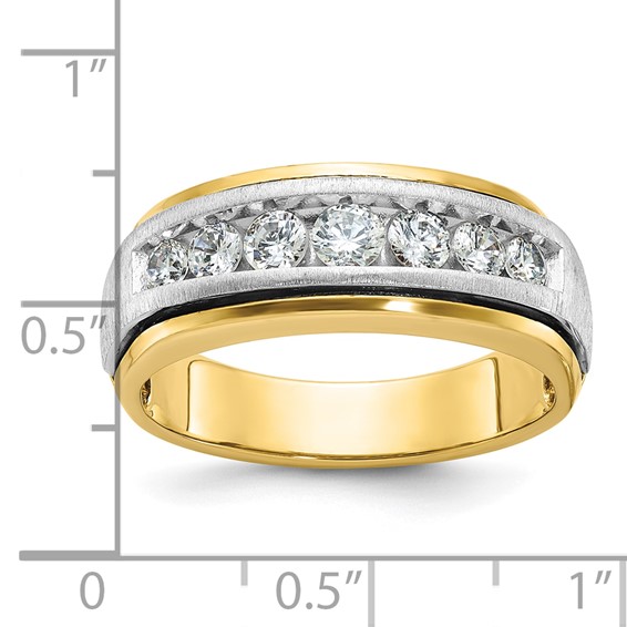 IBGoodman 14k Two-tone Men's Polished Satin and Grooved 7-Stone 3/4 Carat AA Quality Diamond Ring