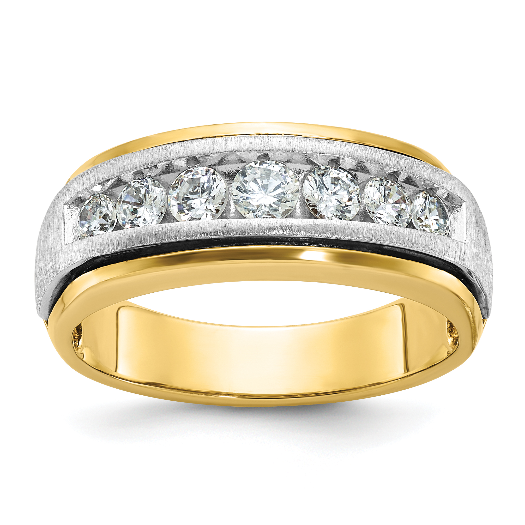 IBGoodman 14k Two-tone Men's Polished Satin and Grooved 7-Stone 3/4 Carat AA Quality Diamond Ring (B63411-4YWAA)