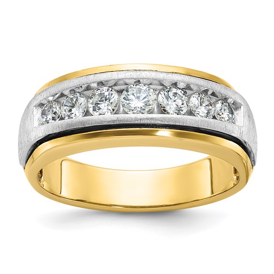 IBGoodman 14k Two-tone Men's Polished Satin and Grooved 7-Stone 3/4 Carat AA Quality Diamond Ring