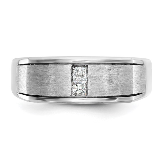 IBGoodman 14k White Gold Men's Polished Antiqued and Satin 1/10 Carat AA Quality Diamond Ring