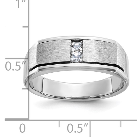 IBGoodman 14k White Gold Men's Polished Antiqued and Satin 1/10 Carat AA Quality Diamond Ring