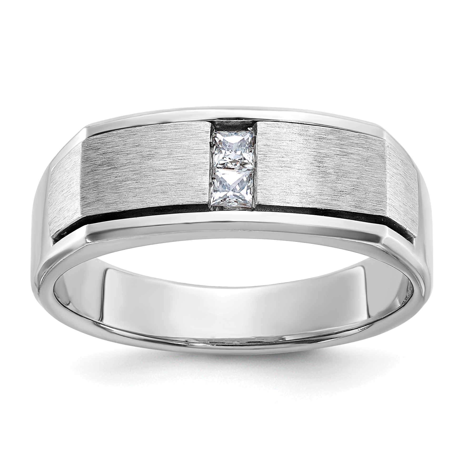 IBGoodman 14k White Gold Men's Polished Antiqued and Satin 1/10 Carat AA Quality Diamond Ring (B63418-4WAA)