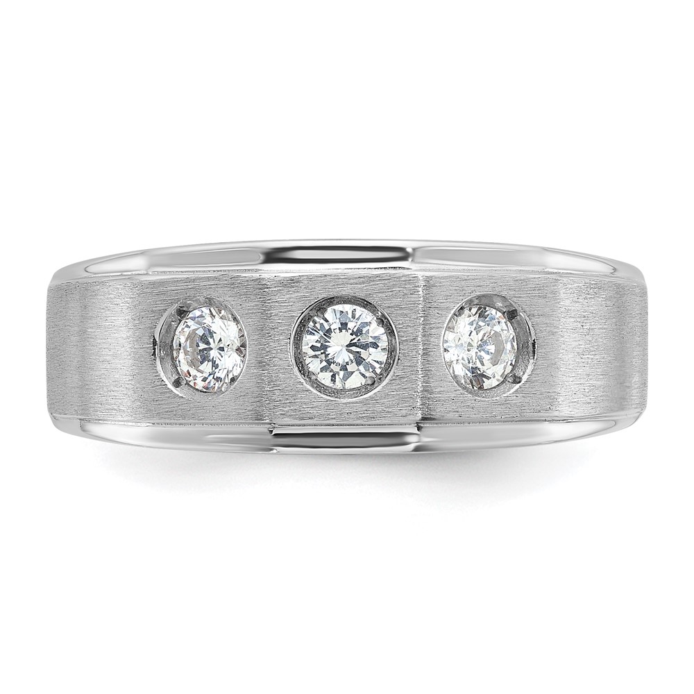 14K White Gold Brushed & Polished 3 Stone Diamond Men's Band 14K White Gold Brushed & Polished 3 Stone Diamond Men's Band