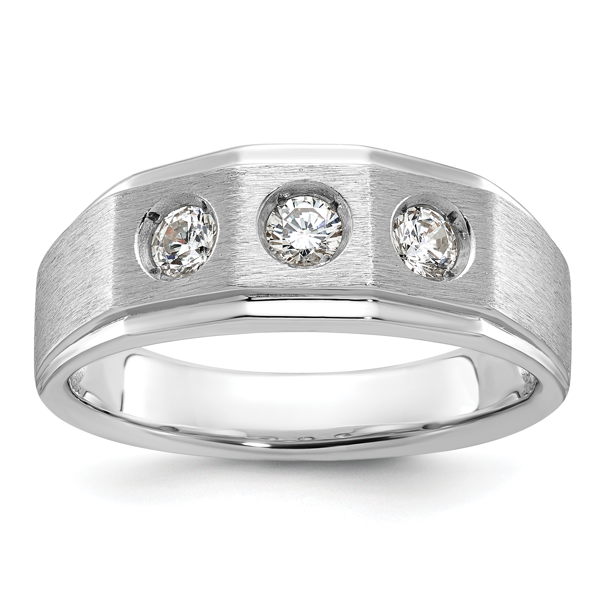 14k White Gold IBGoodman Men's Polished and Satin 3/8 carat Diamond Complete Ring (B63420-4WAA)