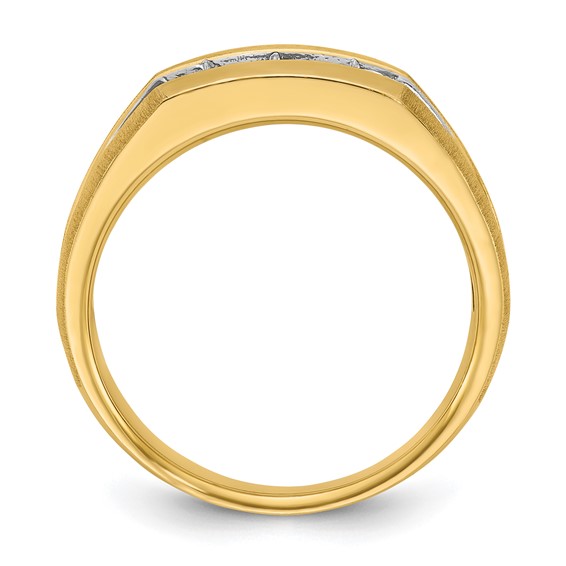 IB Goodman 14k Mens Polished Satin and Grooved 3-Stone Ring Mounting