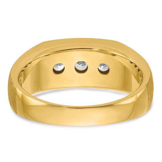 IB Goodman 14k Mens Polished Satin and Grooved 3-Stone Ring Mounting