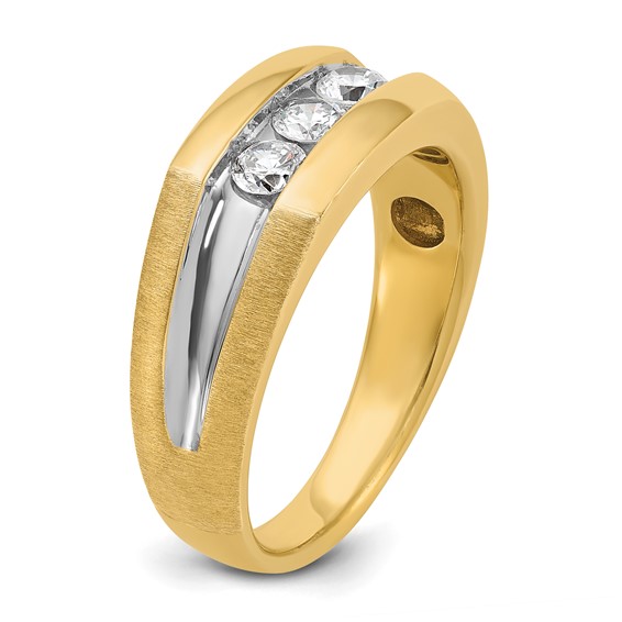 IB Goodman 14k Mens Polished Satin and Grooved 3-Stone Ring Mounting
