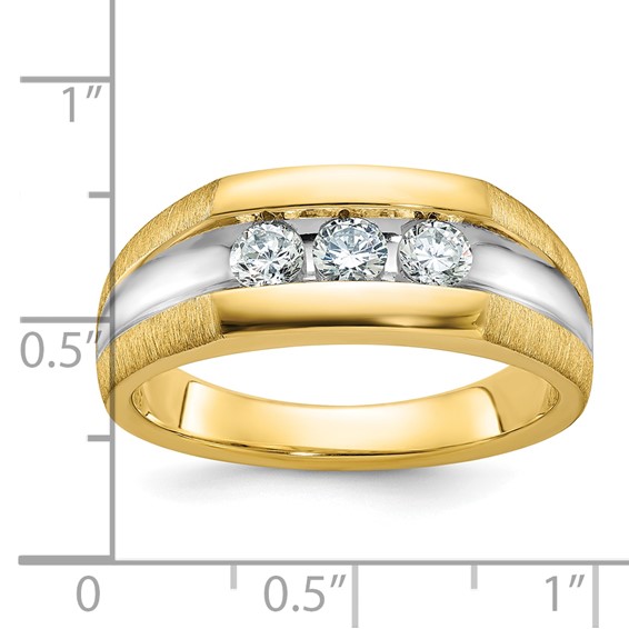 IB Goodman 14k Mens Polished Satin and Grooved 3-Stone Ring Mounting