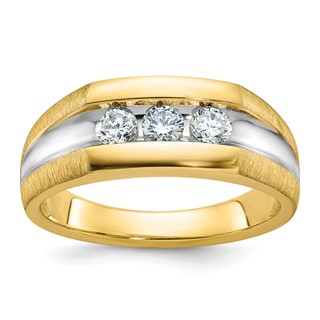 IB Goodman 14k Mens Polished Satin and Grooved 3-Stone Ring Mounting