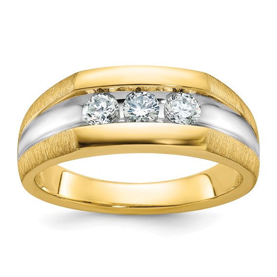 IB Goodman 14k Mens Polished Satin and Grooved 3-Stone Ring Mounting