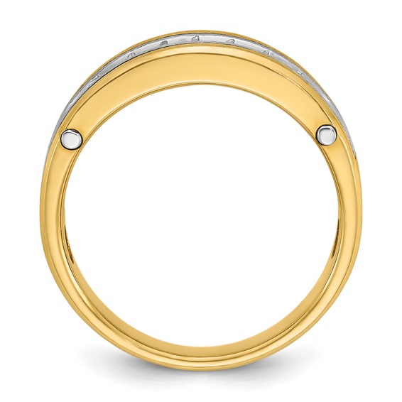 IB Goodman 14k Two-tone Mens Polished Satin and Grooved 7-Stone 1/2 Carat AA Diamond Ring