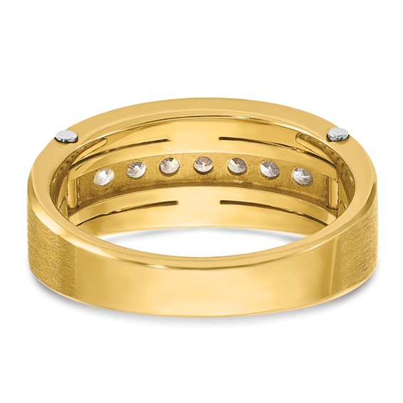 IB Goodman 14k Two-tone Mens Polished Satin and Grooved 7-Stone 1/2 Carat AA Diamond Ring