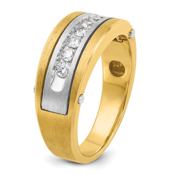 IB Goodman 14k Two-tone Mens Polished Satin and Grooved 7-Stone 1/2 Carat AA Diamond Ring