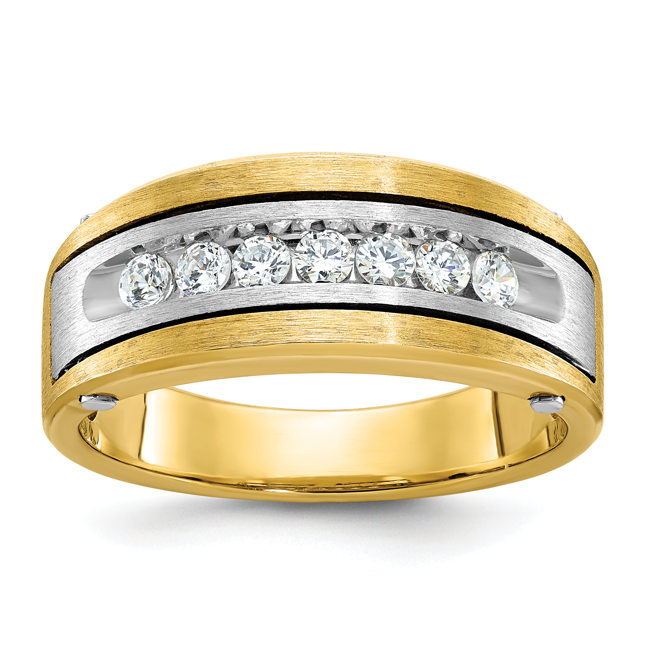 IBGoodman 14k Two-tone Men's Polished Satin and Grooved 1 Carat AA Quality Diamond Cluster Ring (B63432-4YWAA)