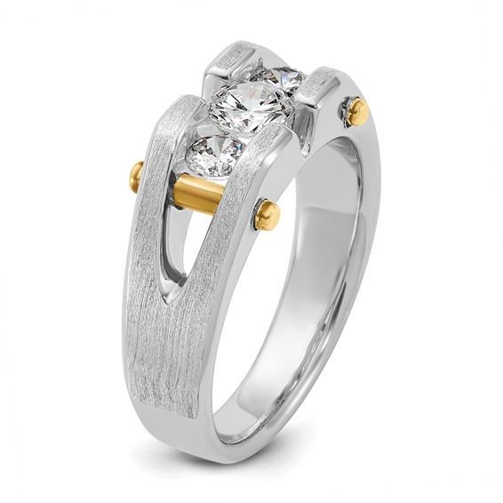 IBGoodman 10k Two-tone Men's Polished Satin and Cut-Out 3-Stone Ring Mounting