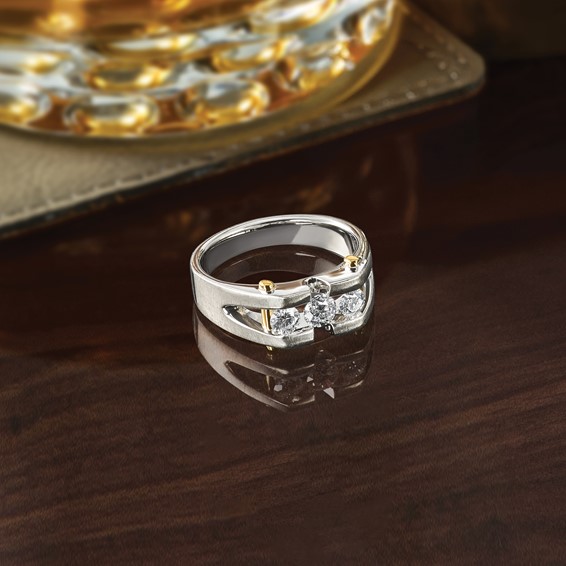 IBGoodman 10k Two-tone Men's Polished Satin and Cut-Out 3-Stone Ring Mounting
