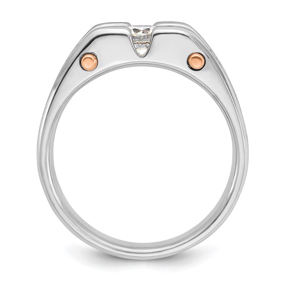 IBGoodman 14k White and Rose Gold Men's Polished Satin and Cut-Out 3-Stone 3/4 Carat BB Quality Diamond Ring