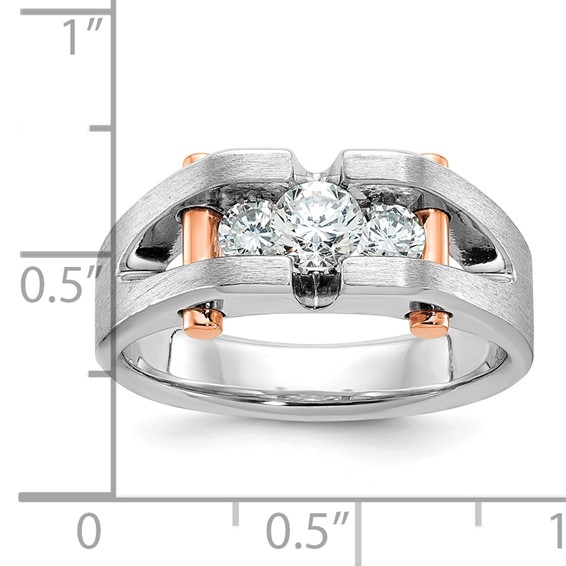 IBGoodman 14k White and Rose Gold Men's Polished Satin and Cut-Out 3-Stone 3/4 Carat BB Quality Diamond Ring