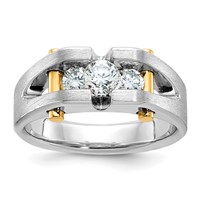 IBGoodman 14K Two-tone 0.75 Carat Lab Grown Diamond VS SI+ G+ Three Stone Complete Polished and Cut Out Men's Ring view 1