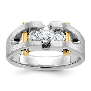 IBGoodman 14k Two-tone 3/4 carat Lab Grown Diamond VS/SI+ G+ Three Stone Complete Polished and Cut Out Men's Ring