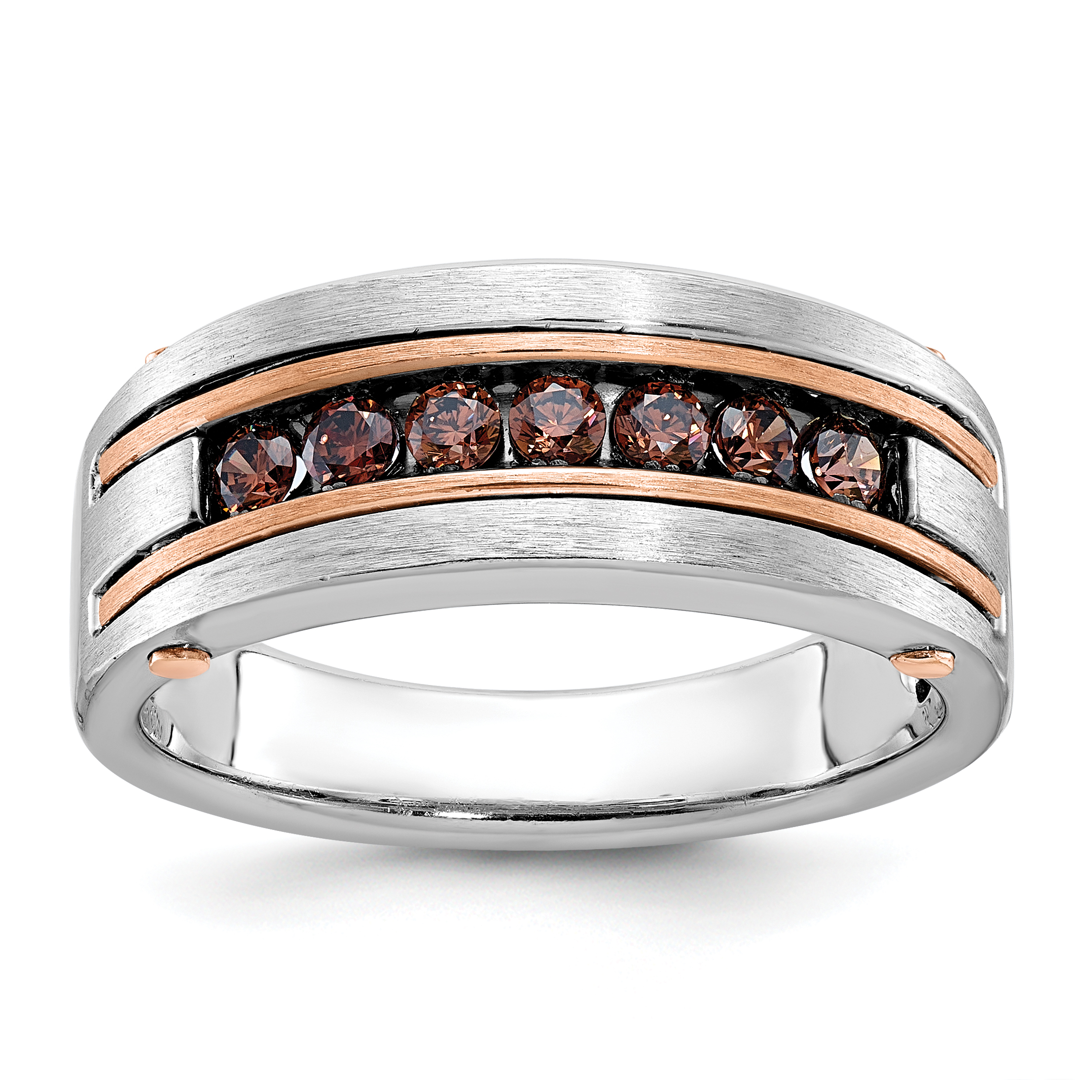 IBGoodman 14k White and Rose Gold Men's Polished and Satin 7-Stone 1/2 Carat Brown Diamond Ring (B63435-4WRAA)