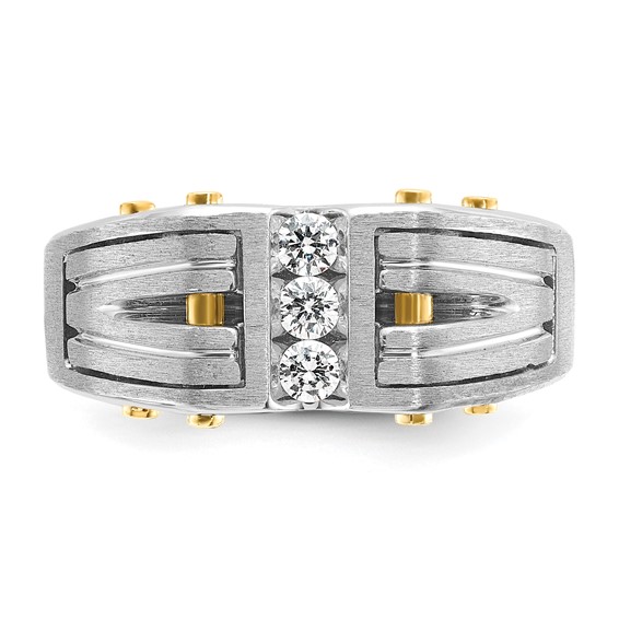 IB Goodman 14k Two-tone Mens Polished and Satin 1/4 carat Diamond Complete Ring