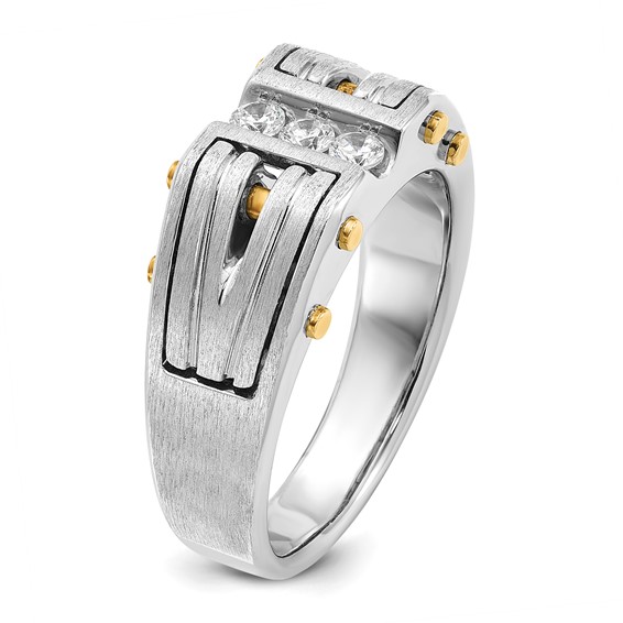 IB Goodman 14k Two-tone Mens Polished and Satin 1/4 carat Diamond Complete Ring