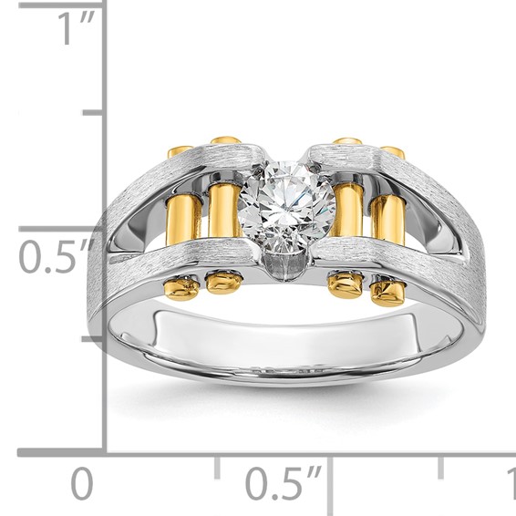 IBGoodman 14k Two-Tone 3/8 carat Lab Grown Diamond VS/SI+ G+ Polished and Satin Cut-Out Solitaire Complete Men's Ring