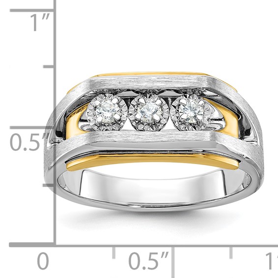 IBGoodman 14k Two-tone Men's Polished Satin and Cut-Out 3-Stone 1/3 Carat AA Quality Diamond Ring