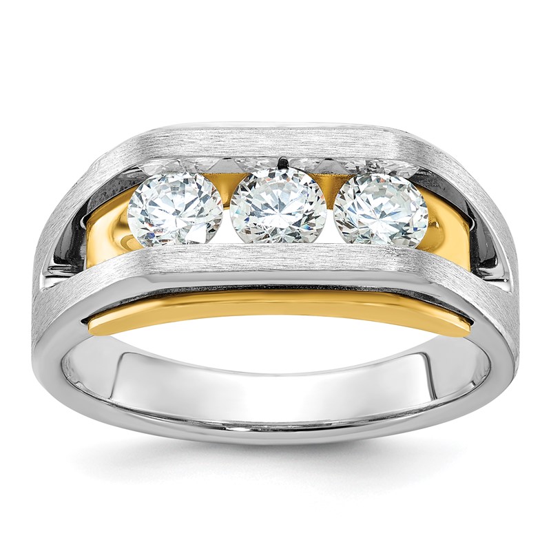 IBGoodman 14k Two-tone 1 carat Lab Grown Diamond VS/SI+ G+ Three Stone Complete Men's Ring