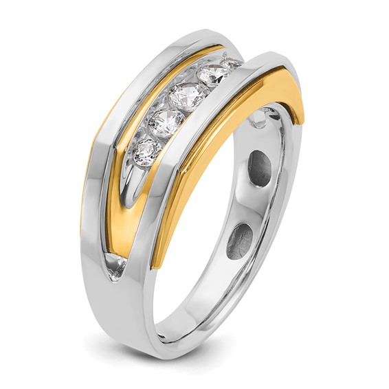 14k Two-tone IBGoodman Men's Polished 5-Stone Diamond Ring