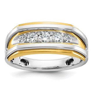14k Two-tone IBGoodman Men's Polished 5-Stone Diamond Ring
