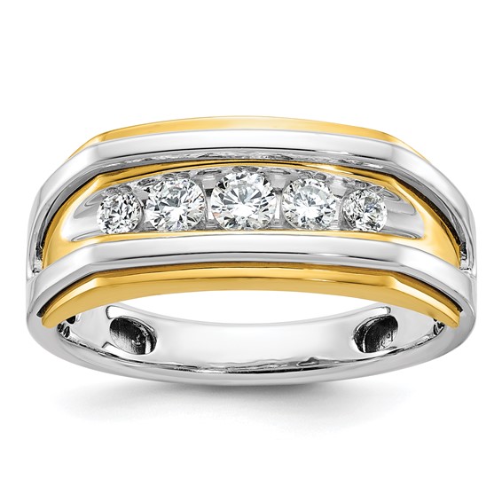 14k Two-tone IBGoodman Men's Polished 5-Stone Diamond Ring