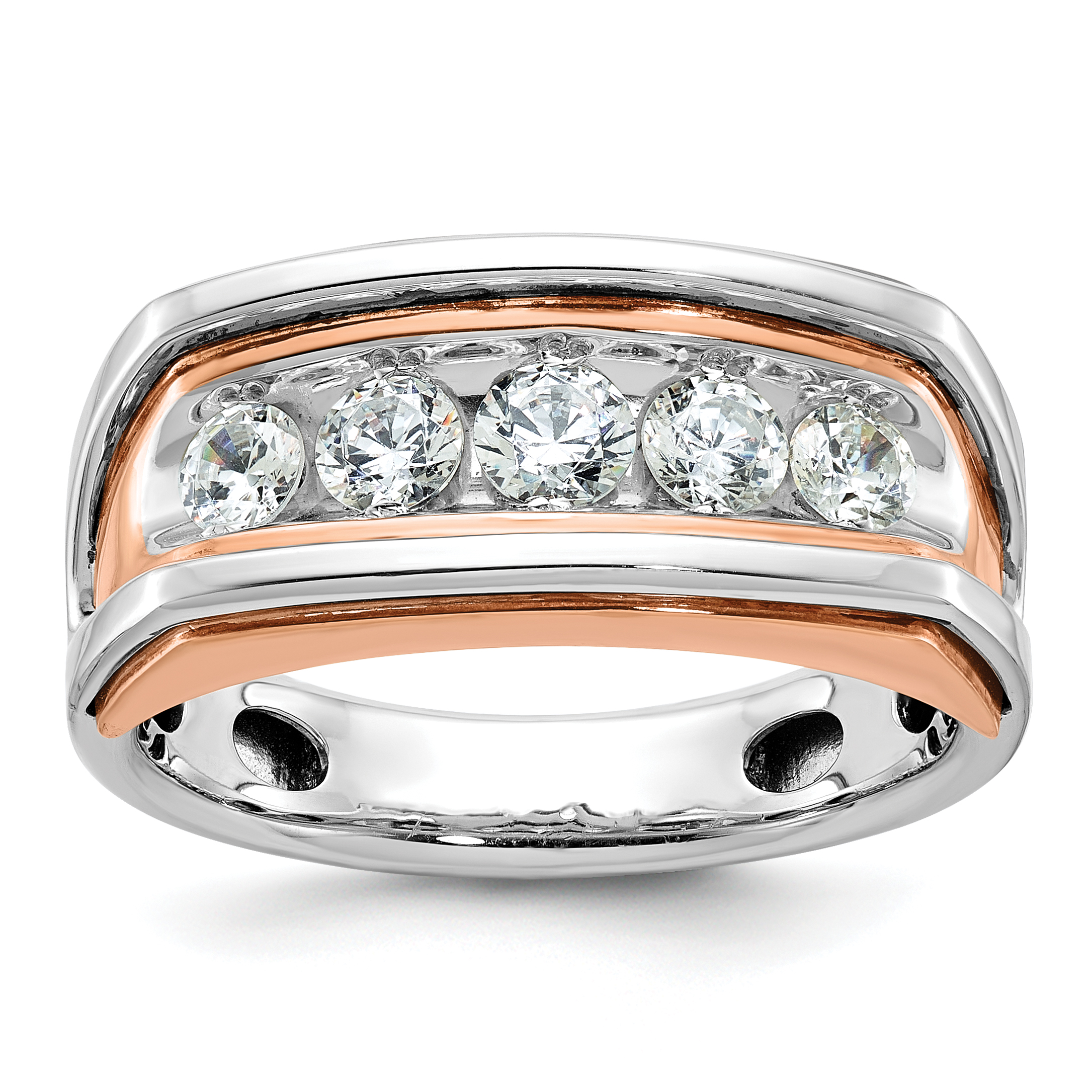 IBGoodman 10k White and Rose Gold Men's Polished and Cut-Out 5-Stone 1 Carat A Quality Diamond Ring (B63475-0WRA)