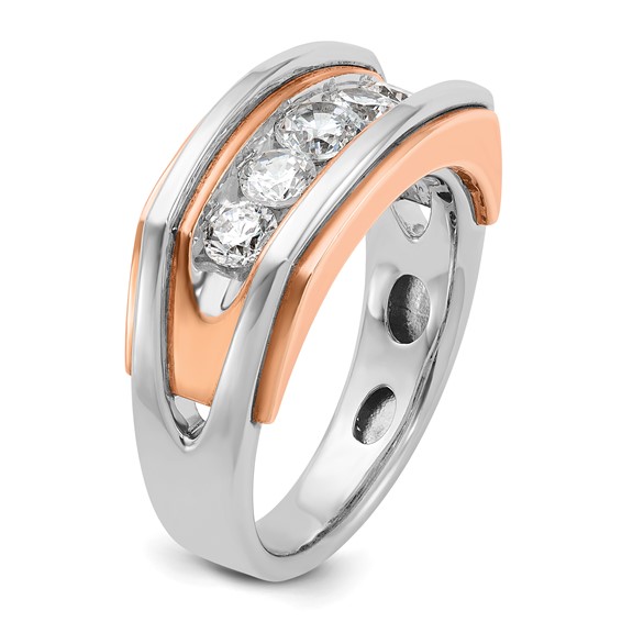 IBGoodman 14k White and Rose Gold Men's Polished and Cut-Out 5-Stone 1 Carat BB Quality Diamond Ring