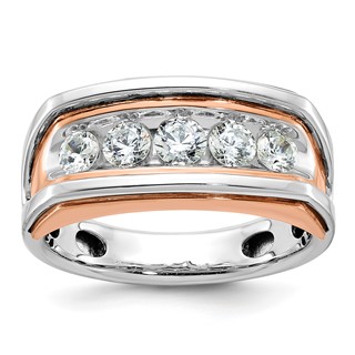 IBGoodman 14k White and Rose Gold Men's Polished and Cut-Out 5-Stone 1 Carat BB Quality Diamond Ring