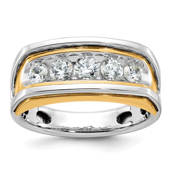 IBGoodman 14k Two-tone Men's Polished and Cut-Out 5-Stone 1 Carat AA Quality Diamond Ring