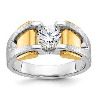 IBGoodman 10k Two-tone Men's Polished and Satin 1 Carat A Quality Diamond Ring