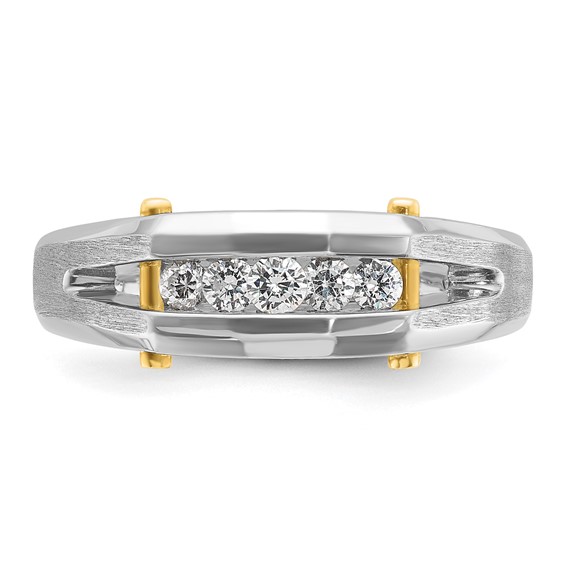 IB Goodman 14k Two-tone Mens Polished and Satin Channel-set 5-Stone 1/4 Carat AA Diamond Ring
