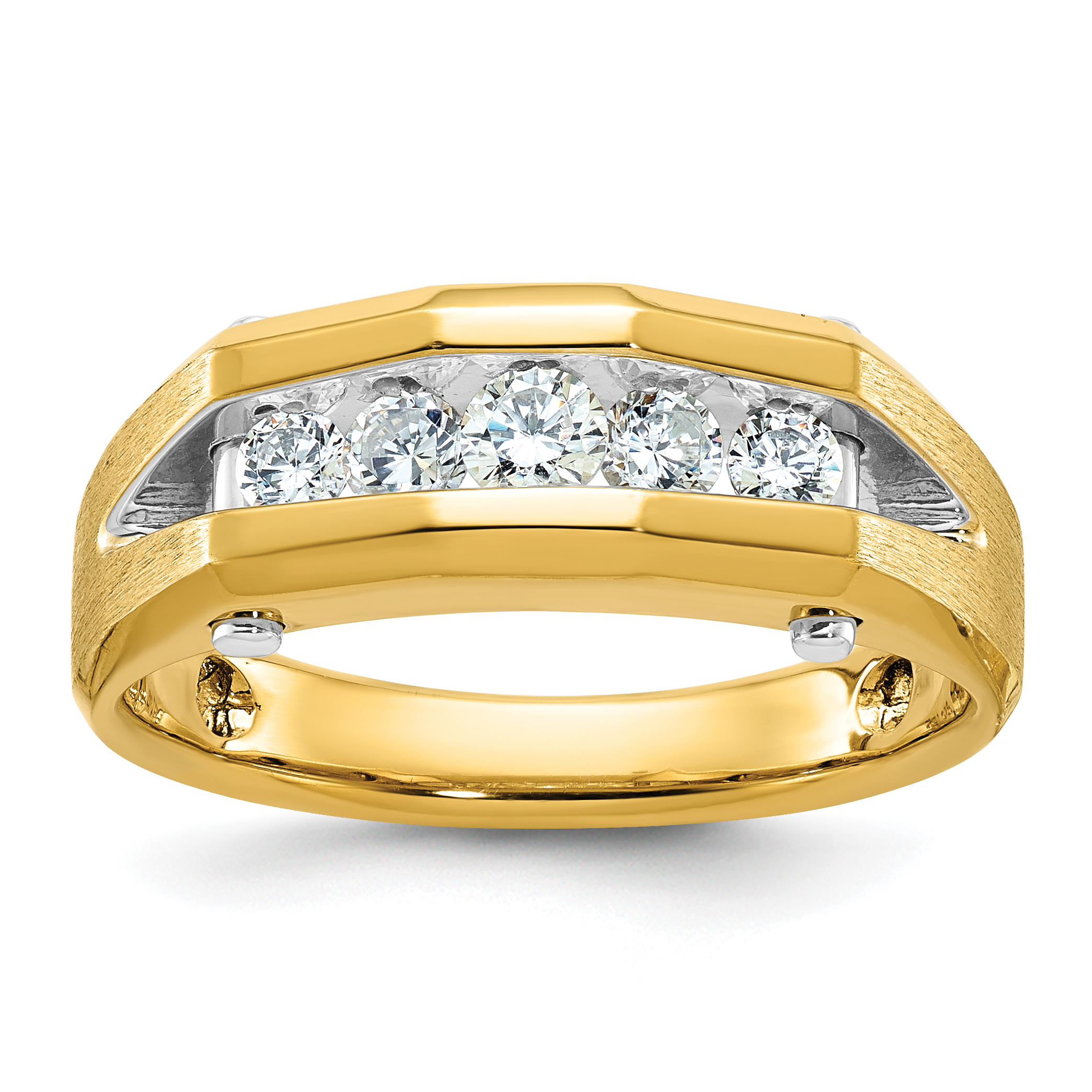 IBGoodman 14k Two-tone 1/2 carat Lab Grown Diamond VS/SI+ G+ Five Stone Complete Polished and Satin Men's Ring (B63599-4YWLG)