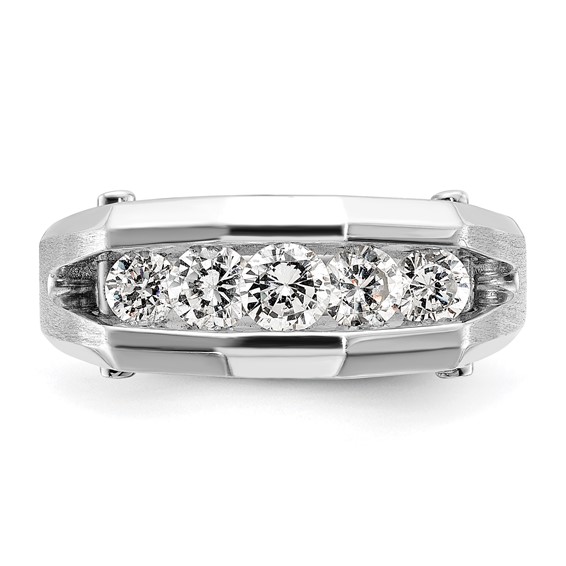 IBGoodman 14k White Gold 3/4 carat Lab Grown Diamond VS/SI+ G+ Five Stone Complete Polished and Satin Men's Ring