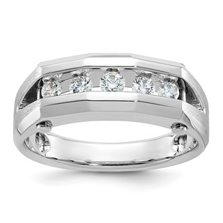 IBGoodman 14k White Gold 3/4 carat Lab Grown Diamond VS/SI+ G+ Five Stone Complete Polished and Satin Men's Ring